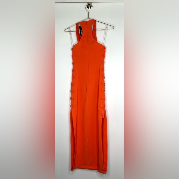 Lulus Masterfully Mod Bright Orange Side Button Midi Dress XXS NWT - Picture 3 of 9